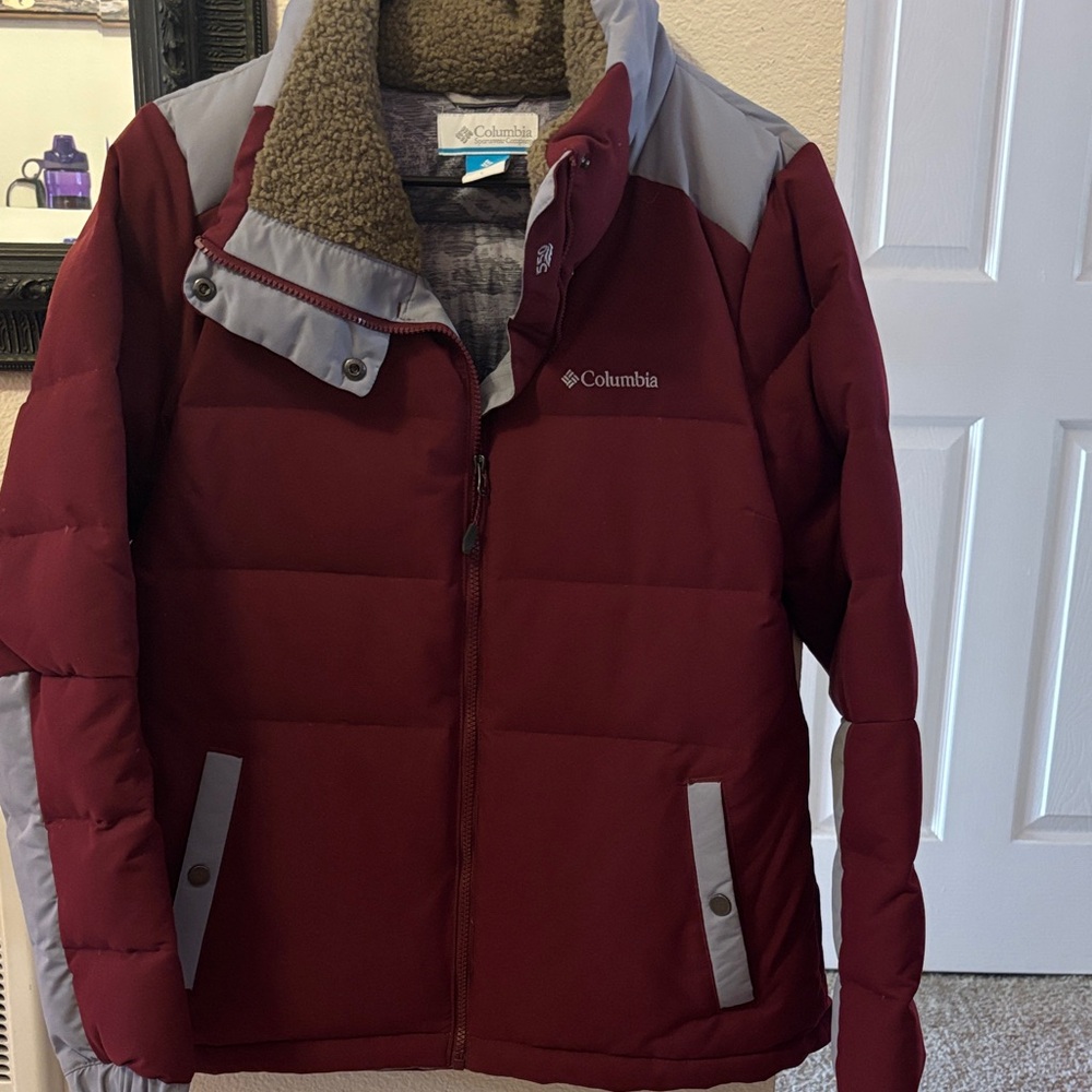 Columbia Kids' Maroon and Light Gray Puffer Jacket